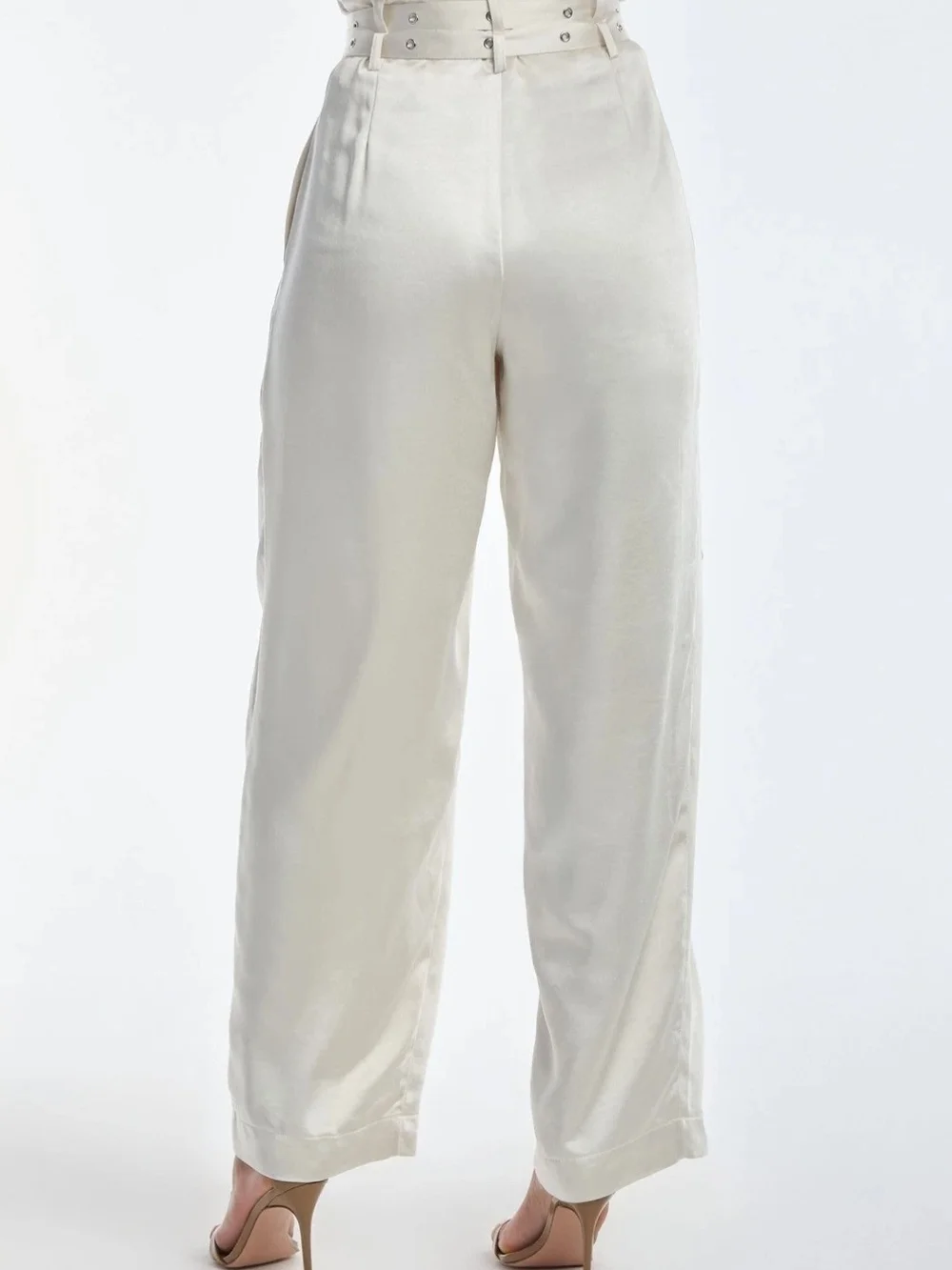The Noli Shop Ivory Satin High-Waist Wide-Leg Jumpsuit